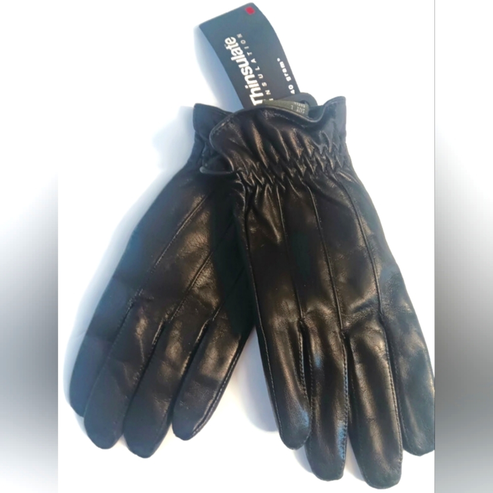WOMEN'S THINSULATE LEATHER BLACK GLOVES, Large